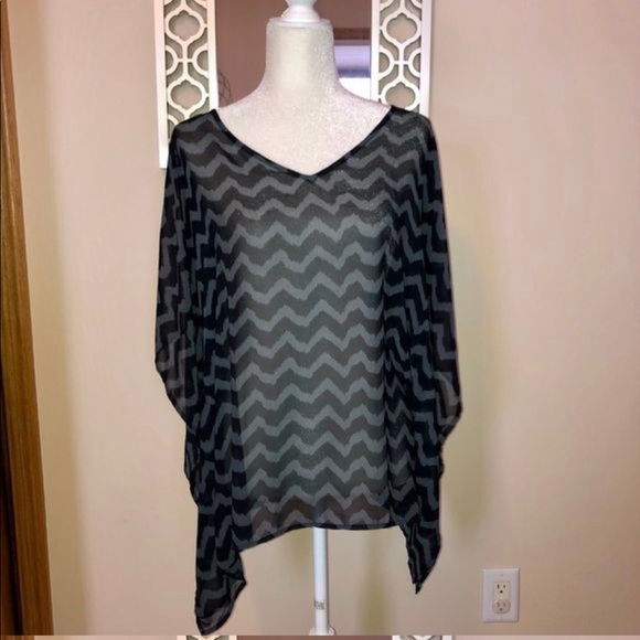 Charming Charlie Tops - Charming Charlie’s black/gray sheer tunic top.